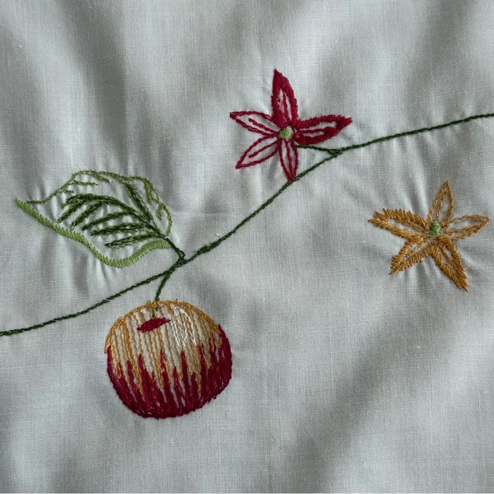NEW ~ Embroidered Apples & Strawberries White Kitchen Curtain Tiers 60” x 24” - Picture 7 of 14